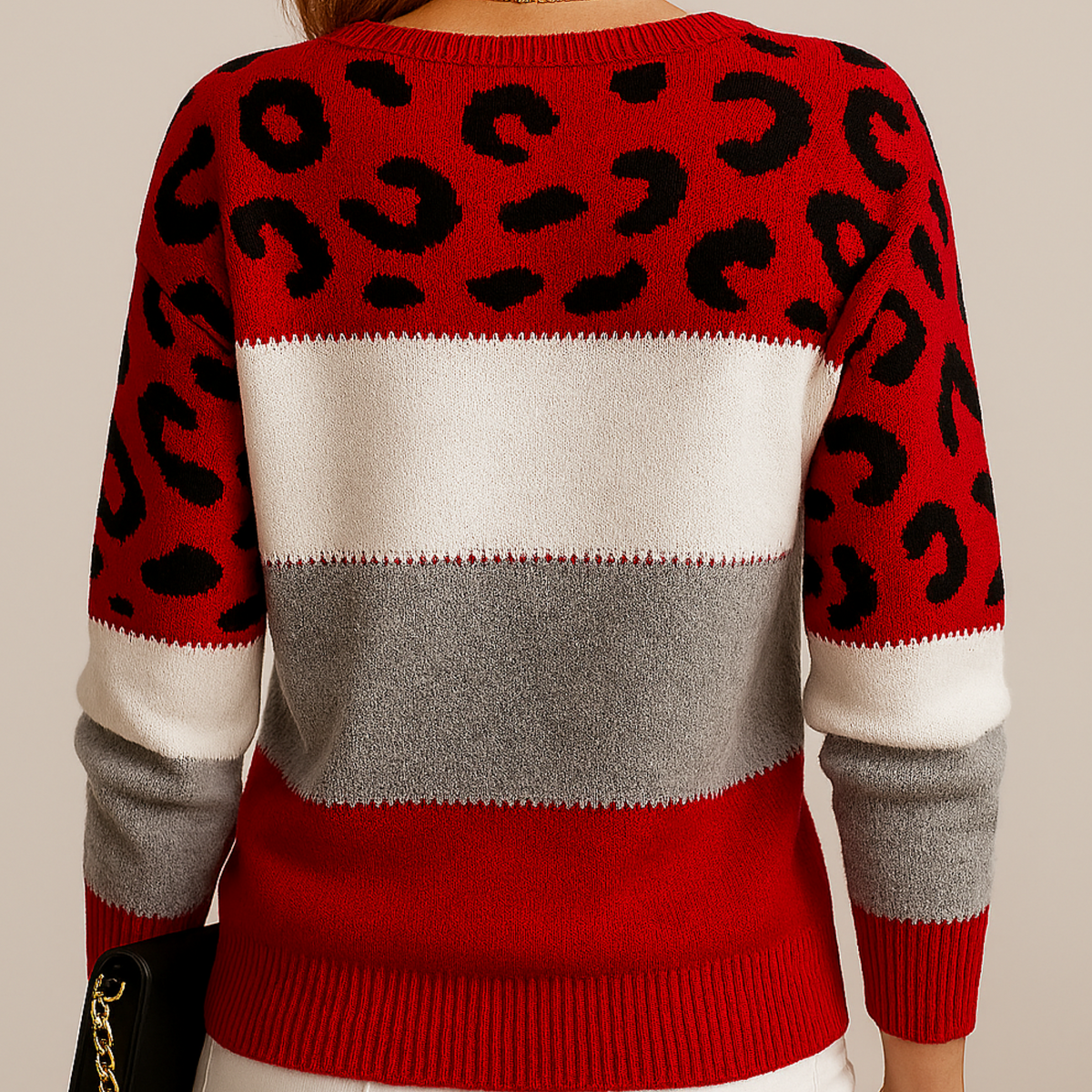 Katrin | Women's Crew Neck Leopard Print Colour Block Jumper