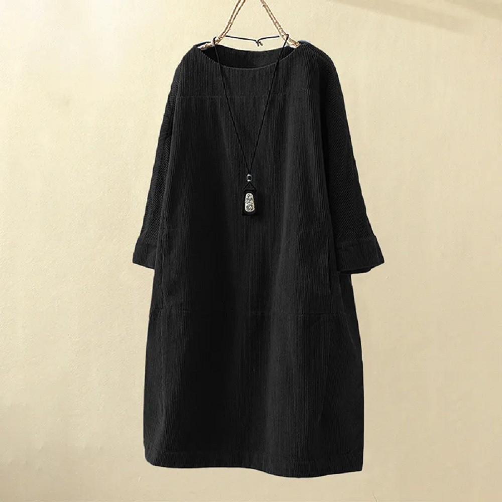 Freya | Women's Corduroy Midi Dress with Pockets