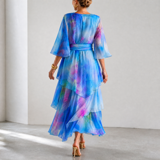 Women's Watercolour Tiered Maxi Wedding Guest Dress