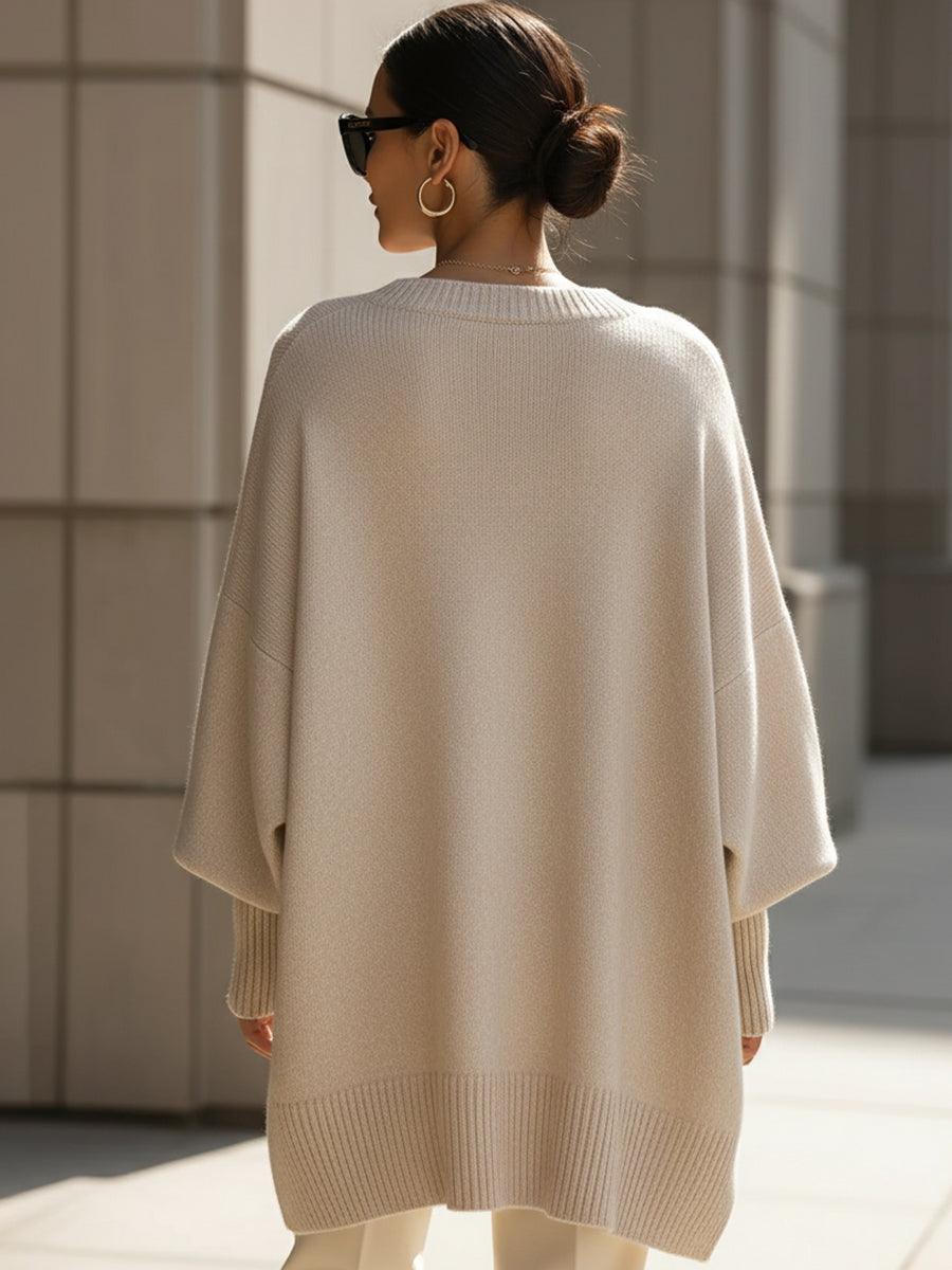 Saga | Oversized Asymmetric Poncho-Sleeve Knit Sweater