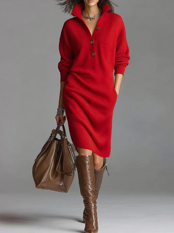 Celine | Women's Collared Button Neck Knit Jumper Dress