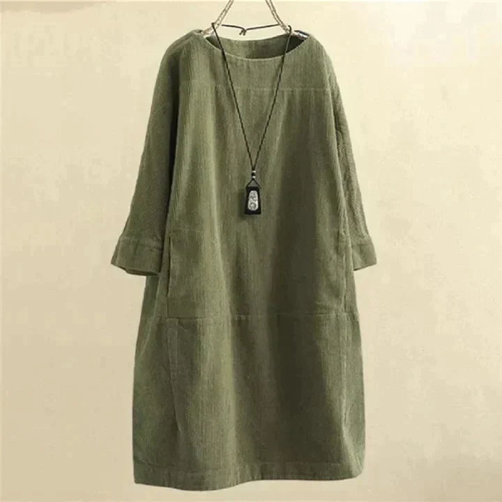 Freya | Women's Corduroy Midi Dress with Pockets