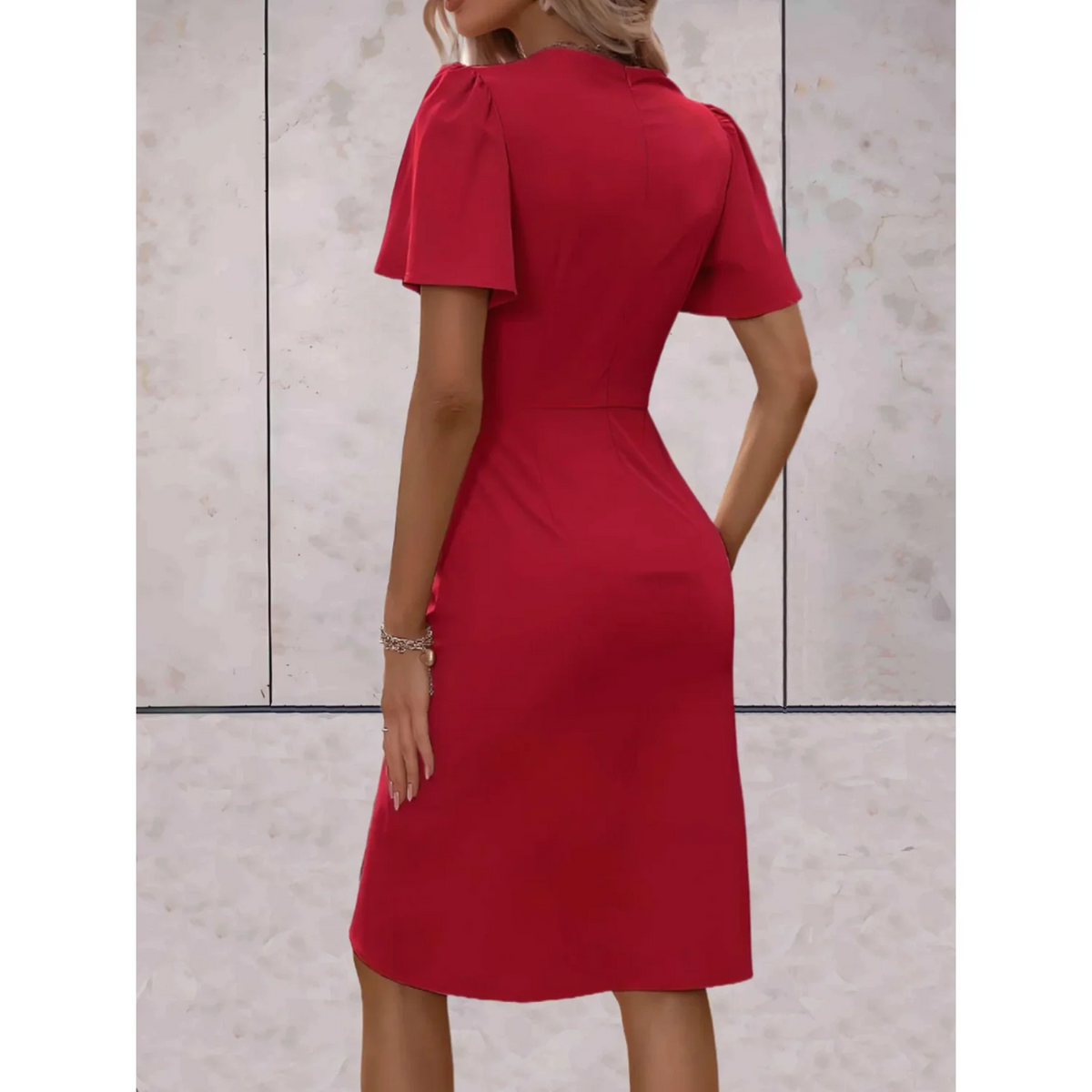 Sofie | Flutter-Sleeve Wrap Cocktail Midi Dress