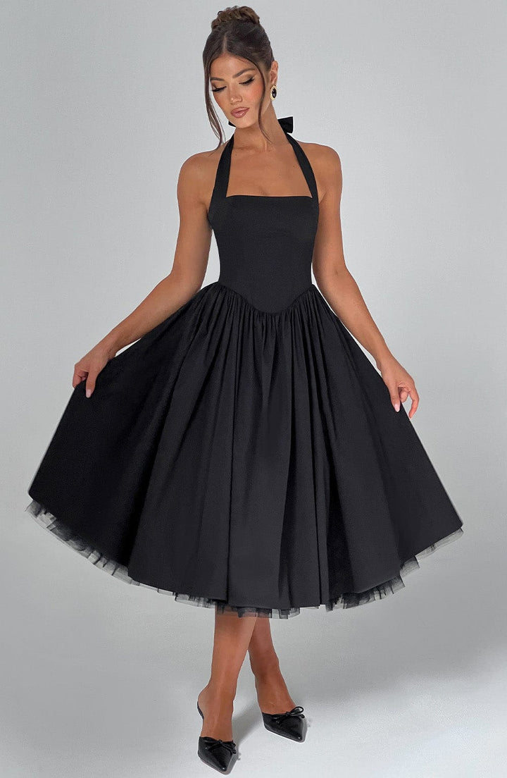 Arabella | Halter Neck Corset Bodice Full Skirt Midi Dress