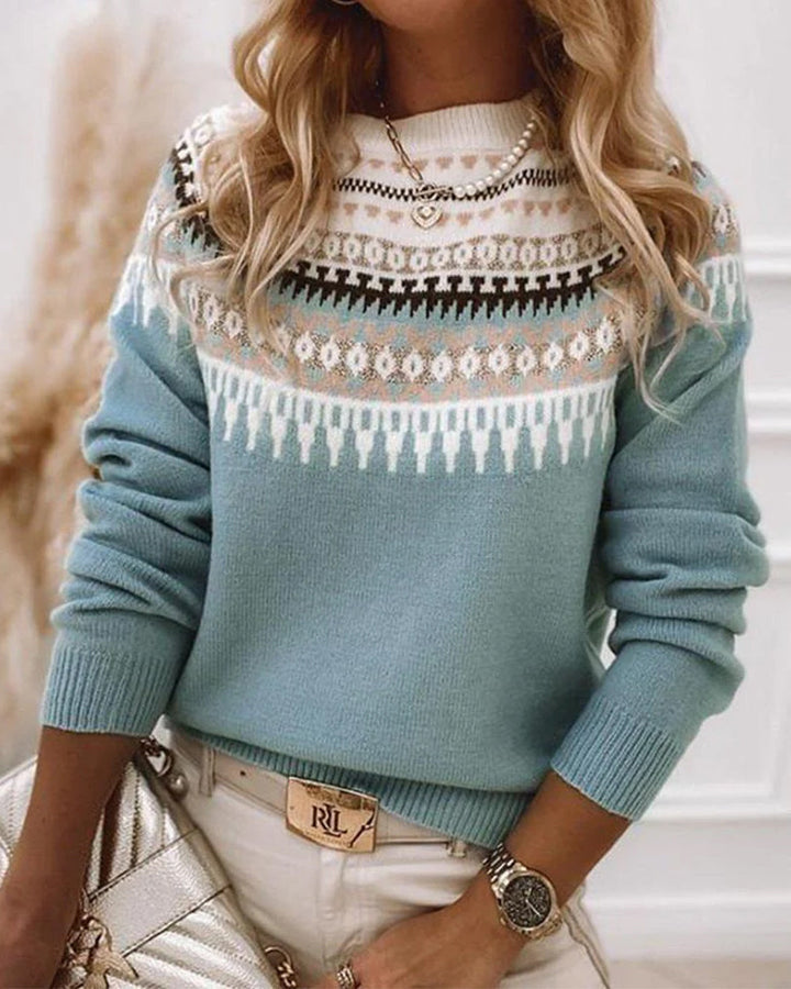 Astrid | Fair Isle Yoke Relaxed Crew-Neck Knit Sweater