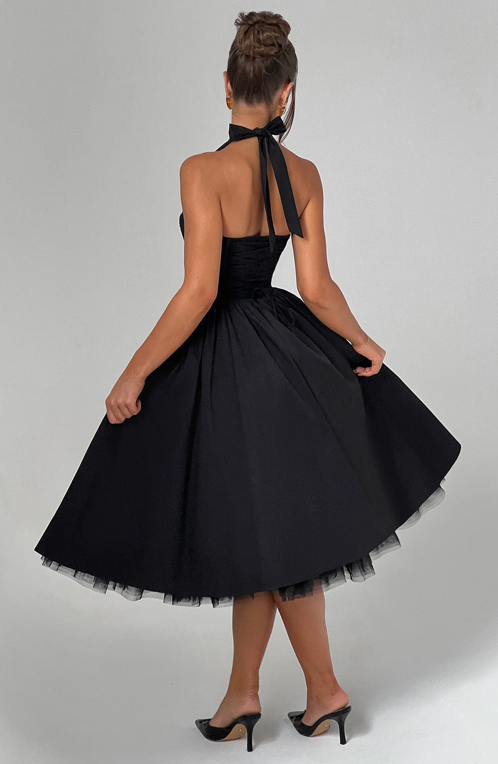 Arabella | Halter Neck Corset Bodice Full Skirt Midi Dress