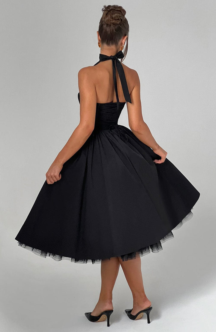 Arabella | Halter Neck Corset Bodice Full Skirt Midi Dress