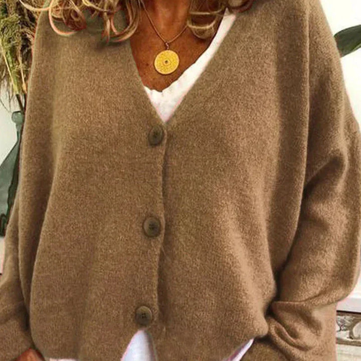 Greta | Oversized V-Neck Button-Front Soft-Knit Cardigan