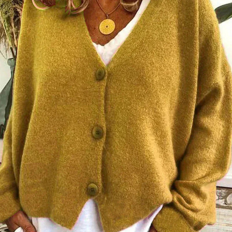 Greta | Oversized V-Neck Button-Front Soft-Knit Cardigan