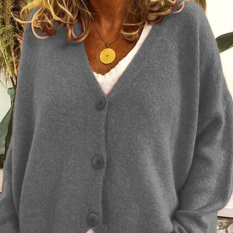 Greta | Oversized V-Neck Button-Front Soft-Knit Cardigan