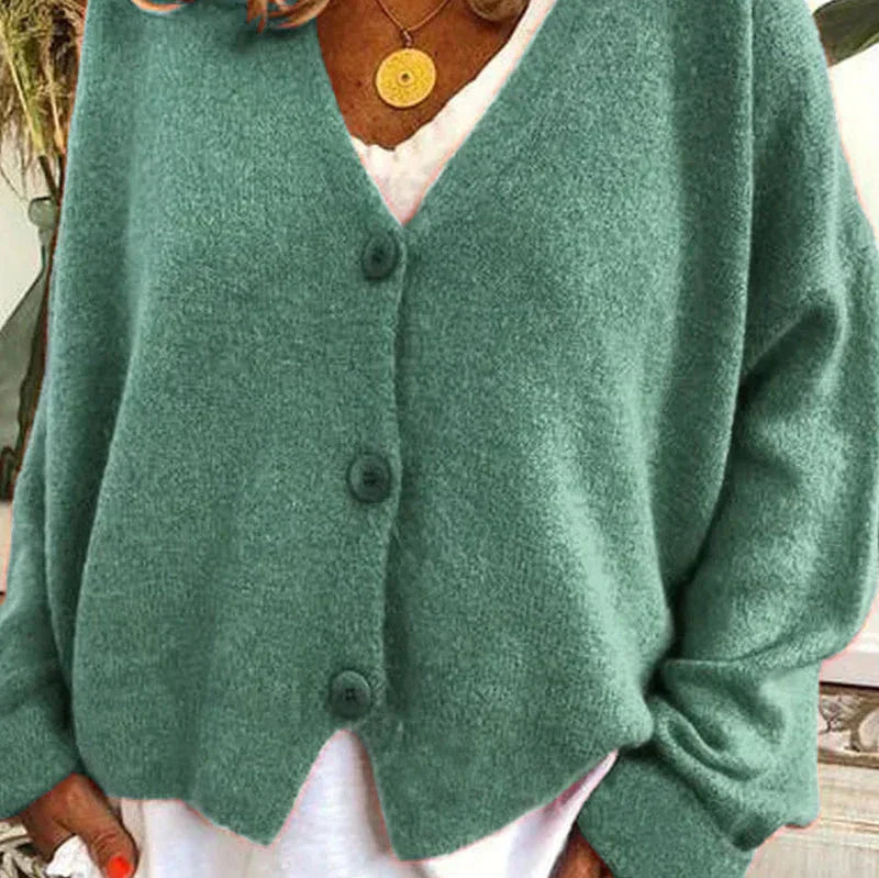 Greta | Oversized V-Neck Button-Front Soft-Knit Cardigan