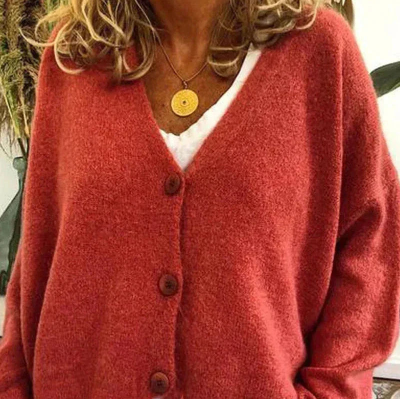 Greta | Oversized V-Neck Button-Front Soft-Knit Cardigan