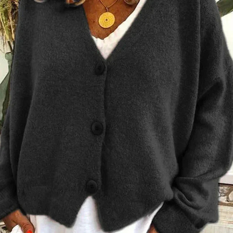 Greta | Oversized V-Neck Button-Front Soft-Knit Cardigan