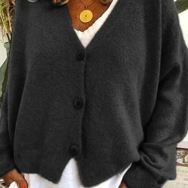 Greta | Oversized V-Neck Button-Front Soft-Knit Cardigan