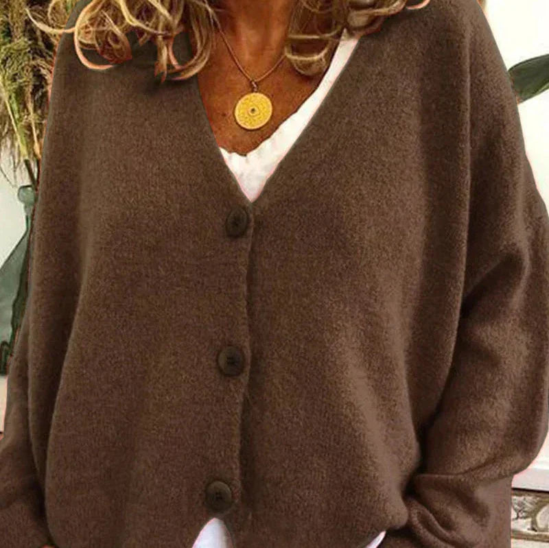 Greta | Oversized V-Neck Button-Front Soft-Knit Cardigan