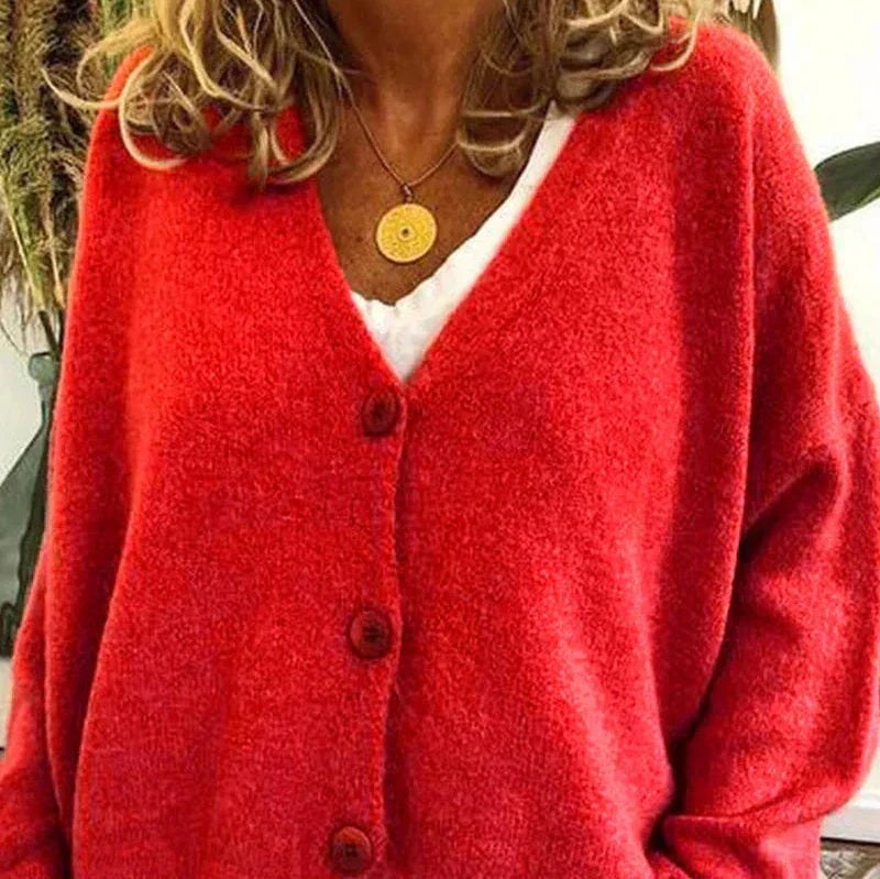 Greta | Oversized V-Neck Button-Front Soft-Knit Cardigan