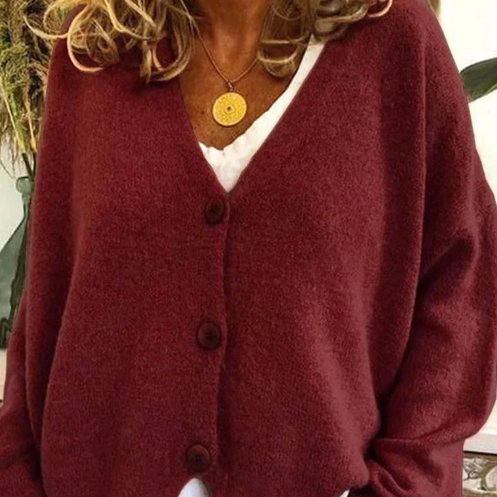 Greta | Oversized V-Neck Button-Front Soft-Knit Cardigan
