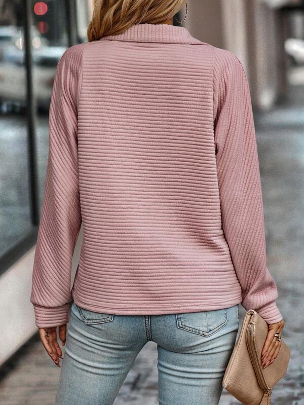 Tess | Quarter-Zip Ribbed Funnel-Neck Pullover Sweatshirt