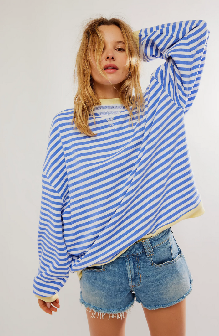 Pippa | Oversized Stripe Contrast-Trim Batwing Knit Sweater