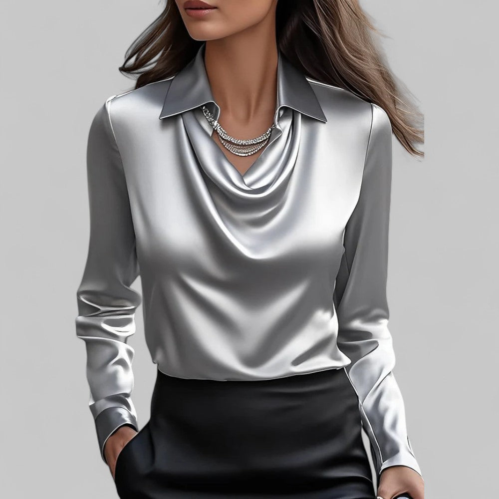 Genevra | Women's Cowl Neck Satin Blouse