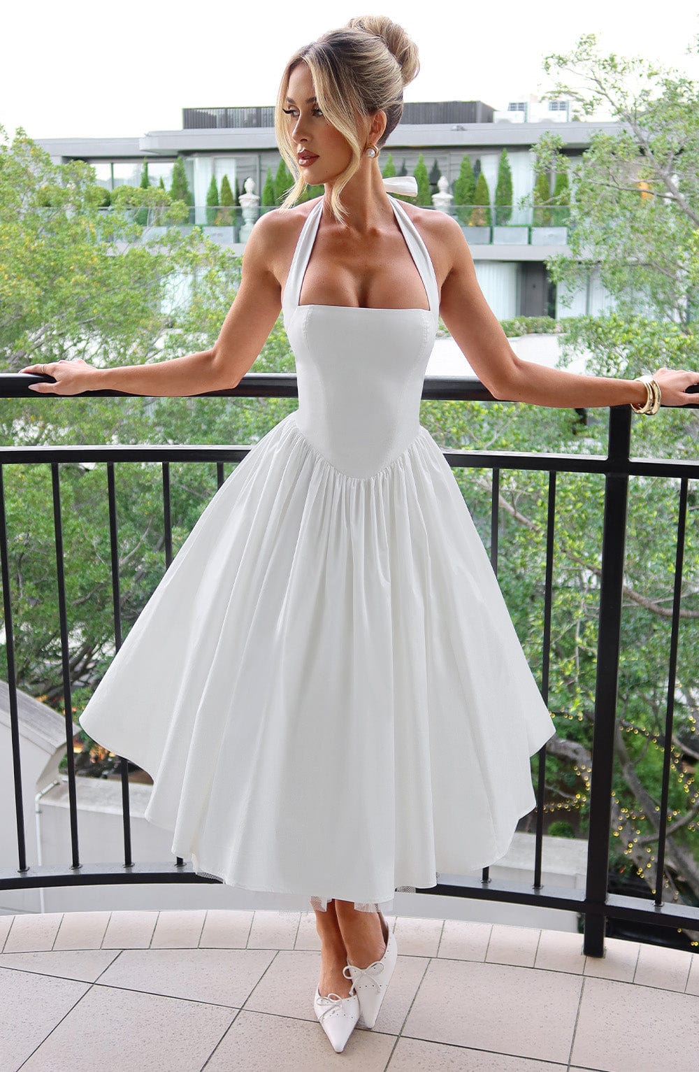 Arabella | Halter Neck Corset Bodice Full Skirt Midi Dress