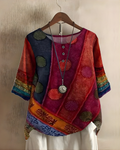 Tunique à manches courtes pour femme à imprimé patchwork bohème