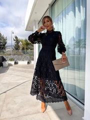 Linda | Women's Lace Balloon Sleeve Cocktail Midi Dress
