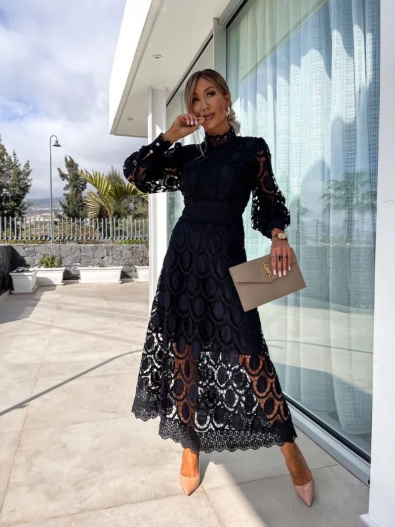 Linda | Women's Lace Balloon Sleeve Cocktail Midi Dress