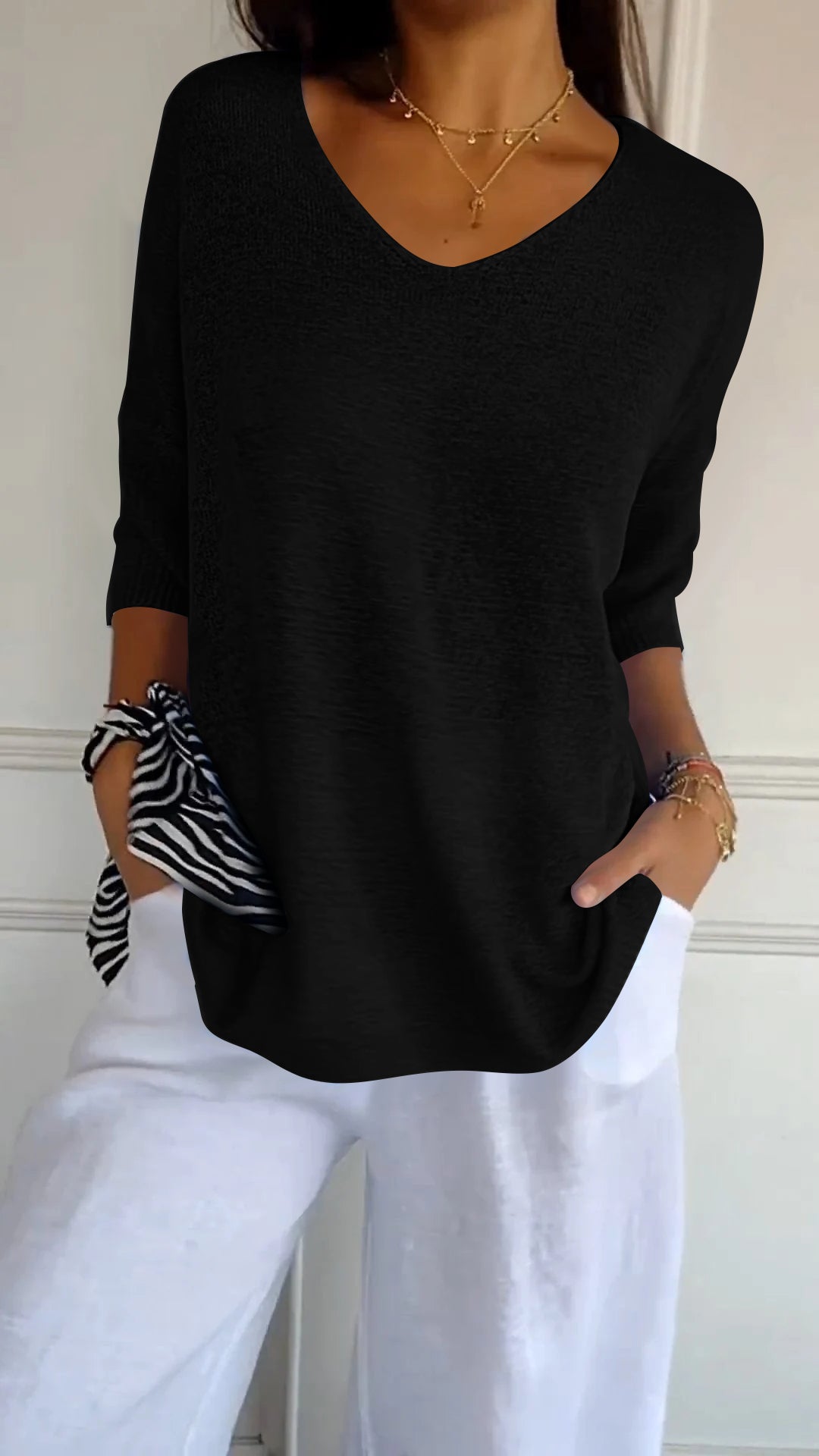 Lena | Oversized V-Neck Half-Sleeve Relaxed Sweatshirt