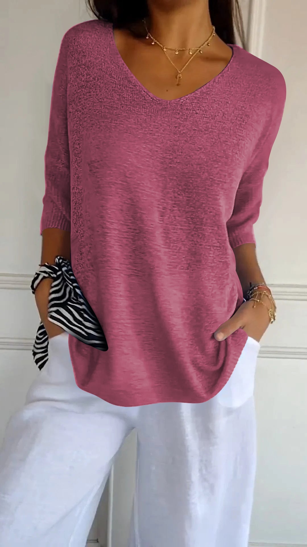 Lena | Oversized V-Neck Half-Sleeve Relaxed Sweatshirt