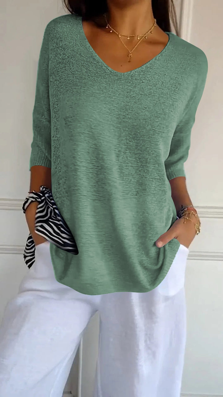 Lena | Oversized V-Neck Half-Sleeve Relaxed Sweatshirt