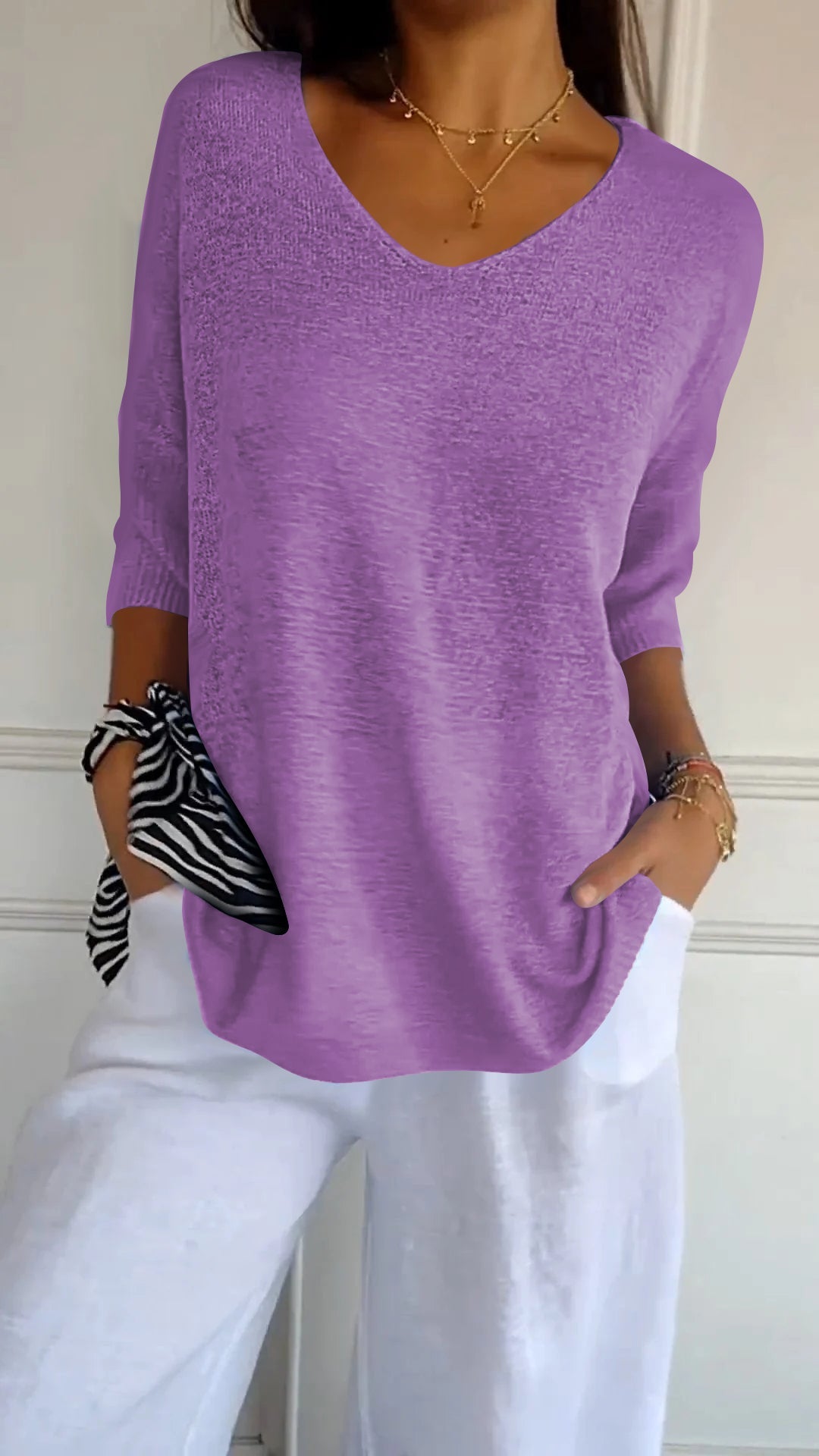Lena | Oversized V-Neck Half-Sleeve Relaxed Sweatshirt
