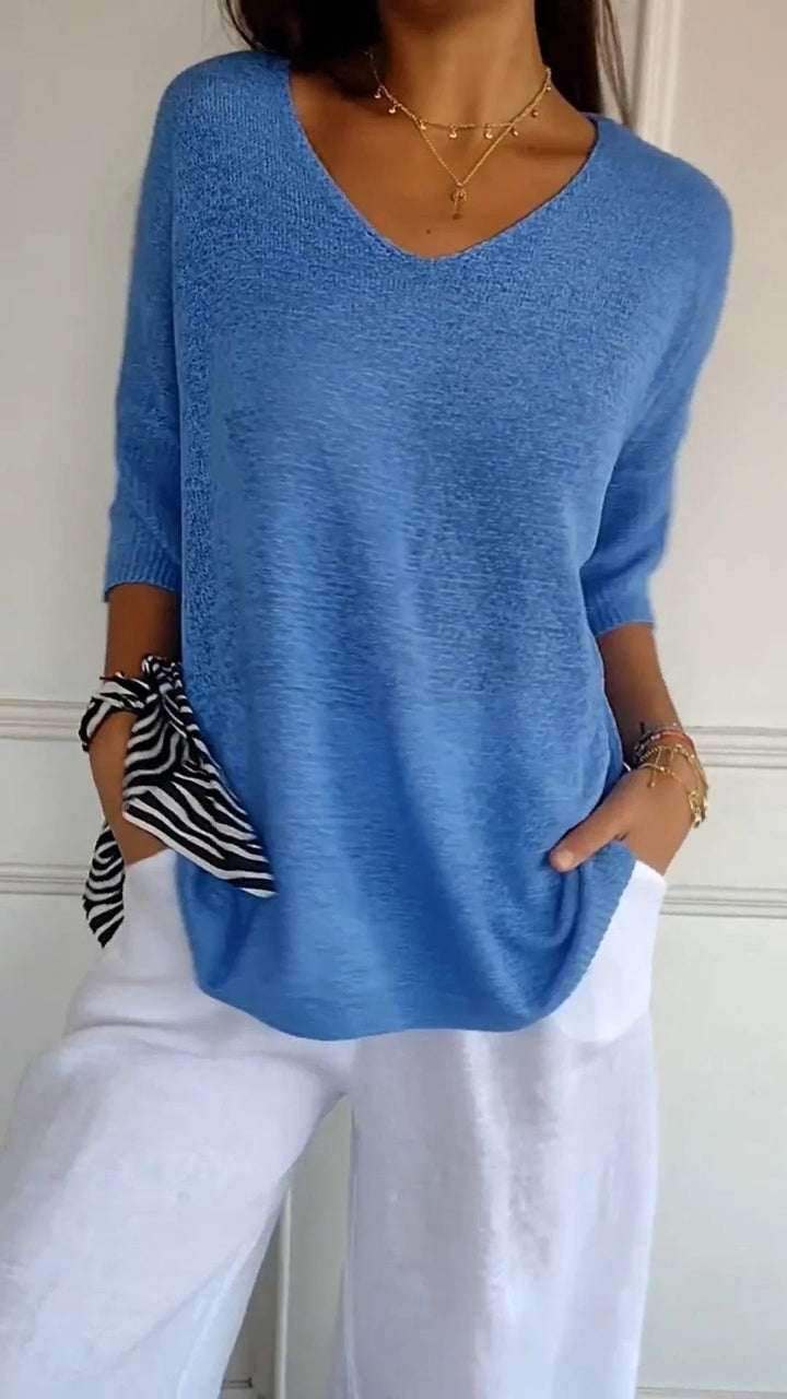 Lena | Oversized V-Neck Half-Sleeve Relaxed Sweatshirt