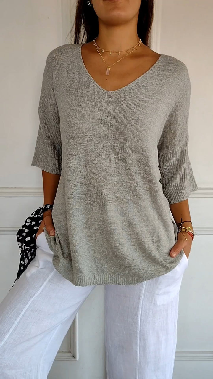 Lena | Oversized V-Neck Half-Sleeve Relaxed Sweatshirt