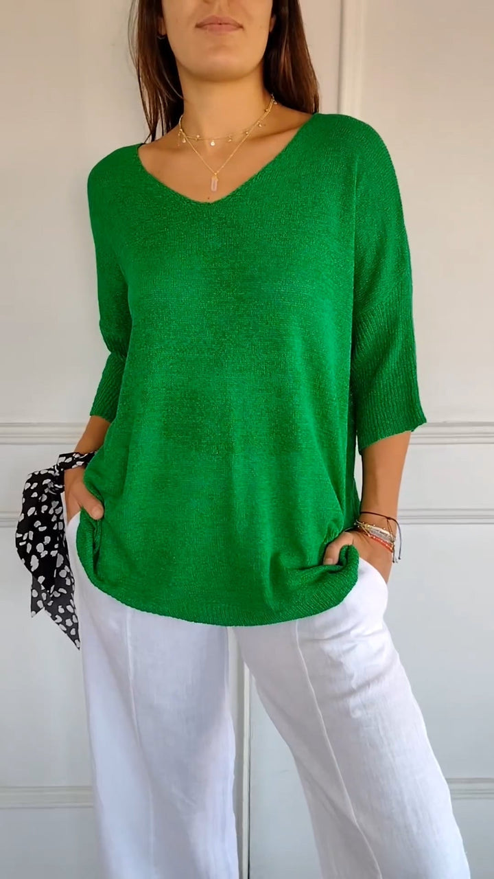 Lena | Oversized V-Neck Half-Sleeve Relaxed Sweatshirt