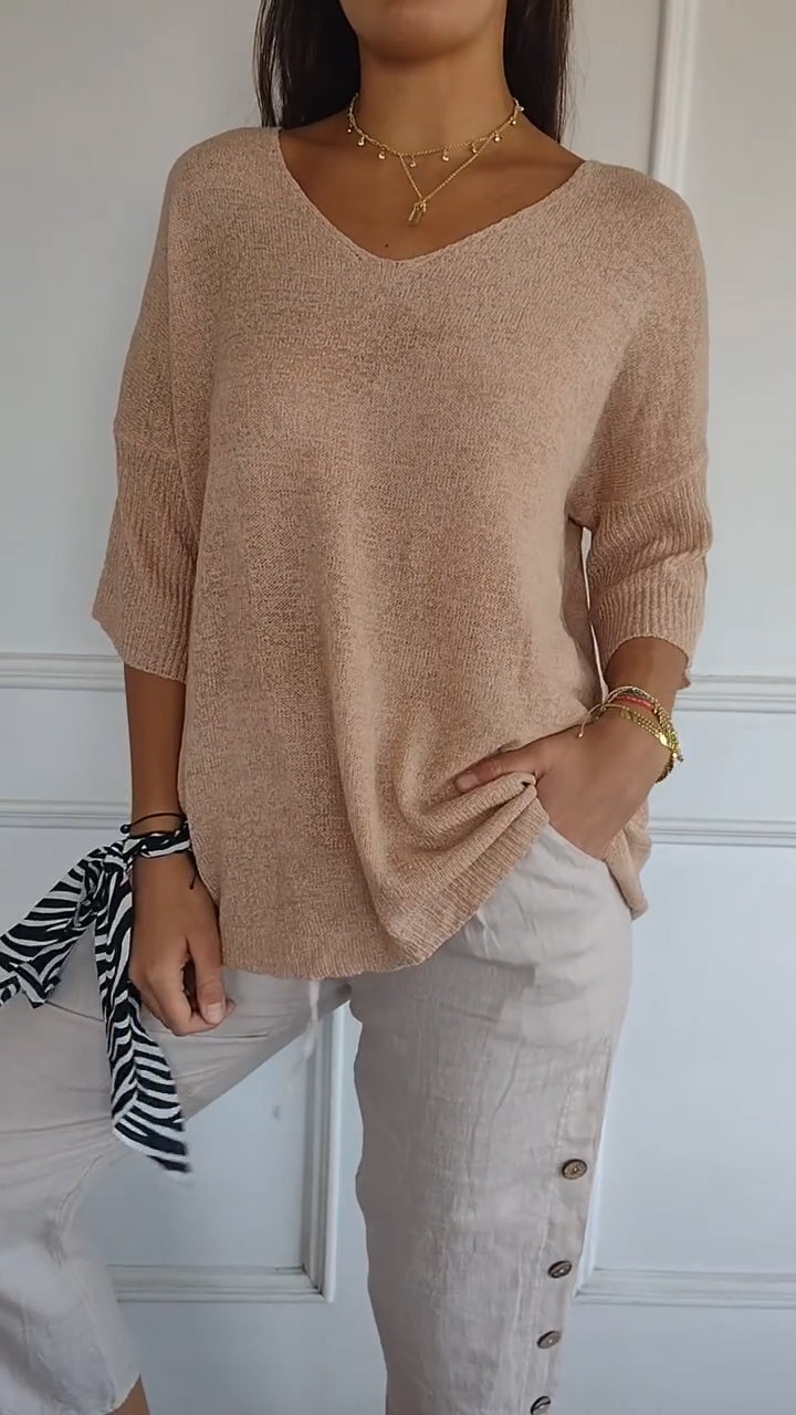 Lena | Oversized V-Neck Half-Sleeve Relaxed Sweatshirt