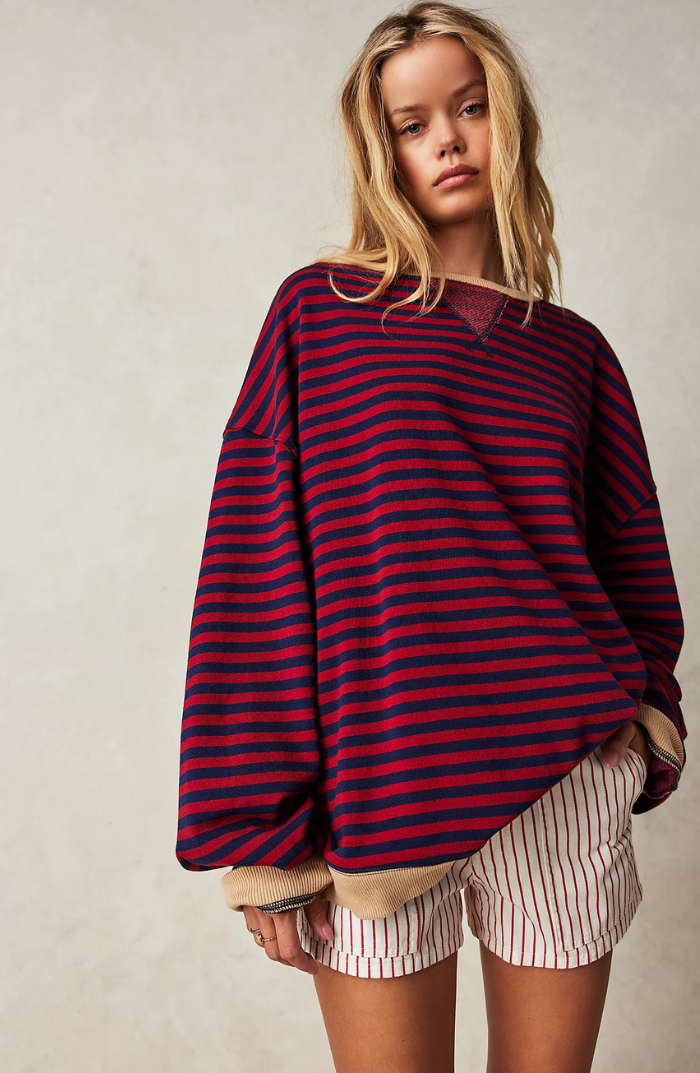 Pippa | Oversized Stripe Contrast-Trim Batwing Knit Sweater