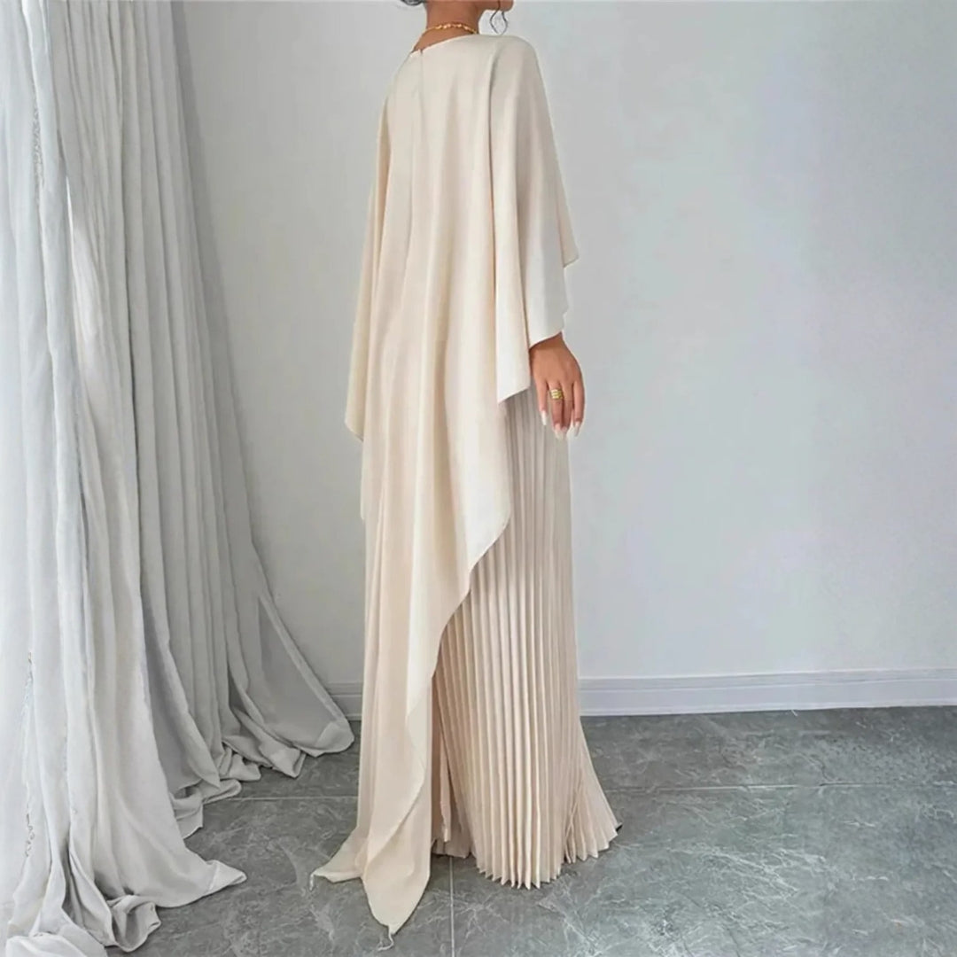 Denisa | Women's Cape Overlay Pleated Maxi Dress