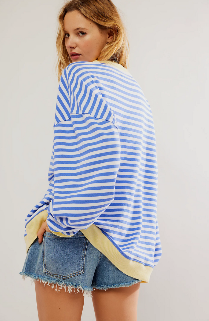 Pippa | Oversized Stripe Contrast-Trim Batwing Knit Sweater