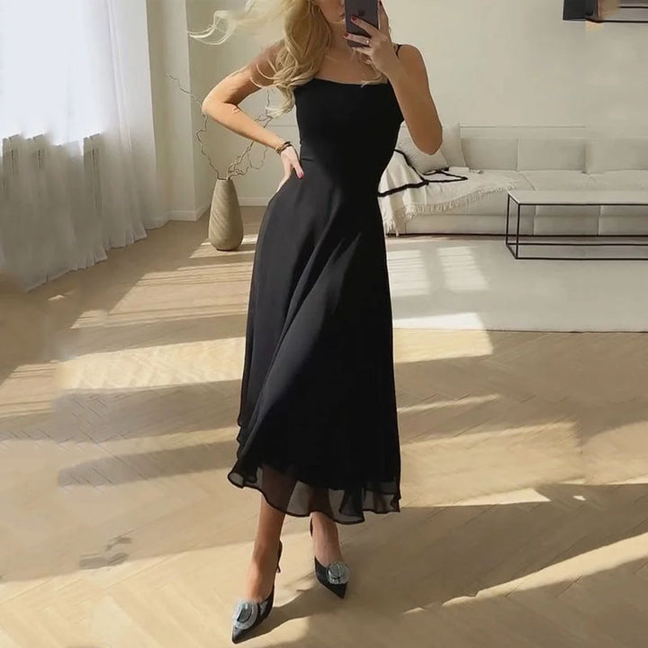 Blanche | Square Neck Corset Bodice Chiffon Midi Dress