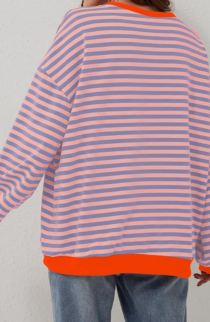 Pippa | Oversized Stripe Contrast-Trim Batwing Knit Sweater