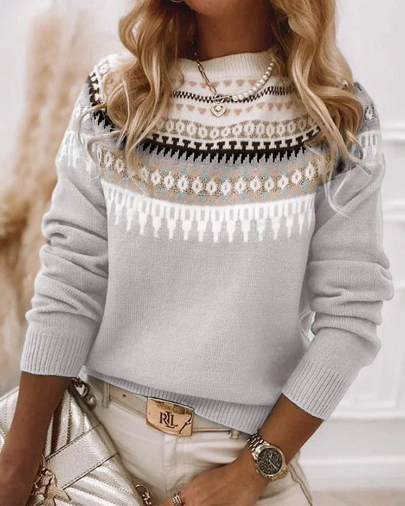 Astrid | Fair Isle Yoke Relaxed Crew-Neck Knit Sweater