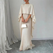 Denisa | Women's Cape Overlay Pleated Maxi Dress