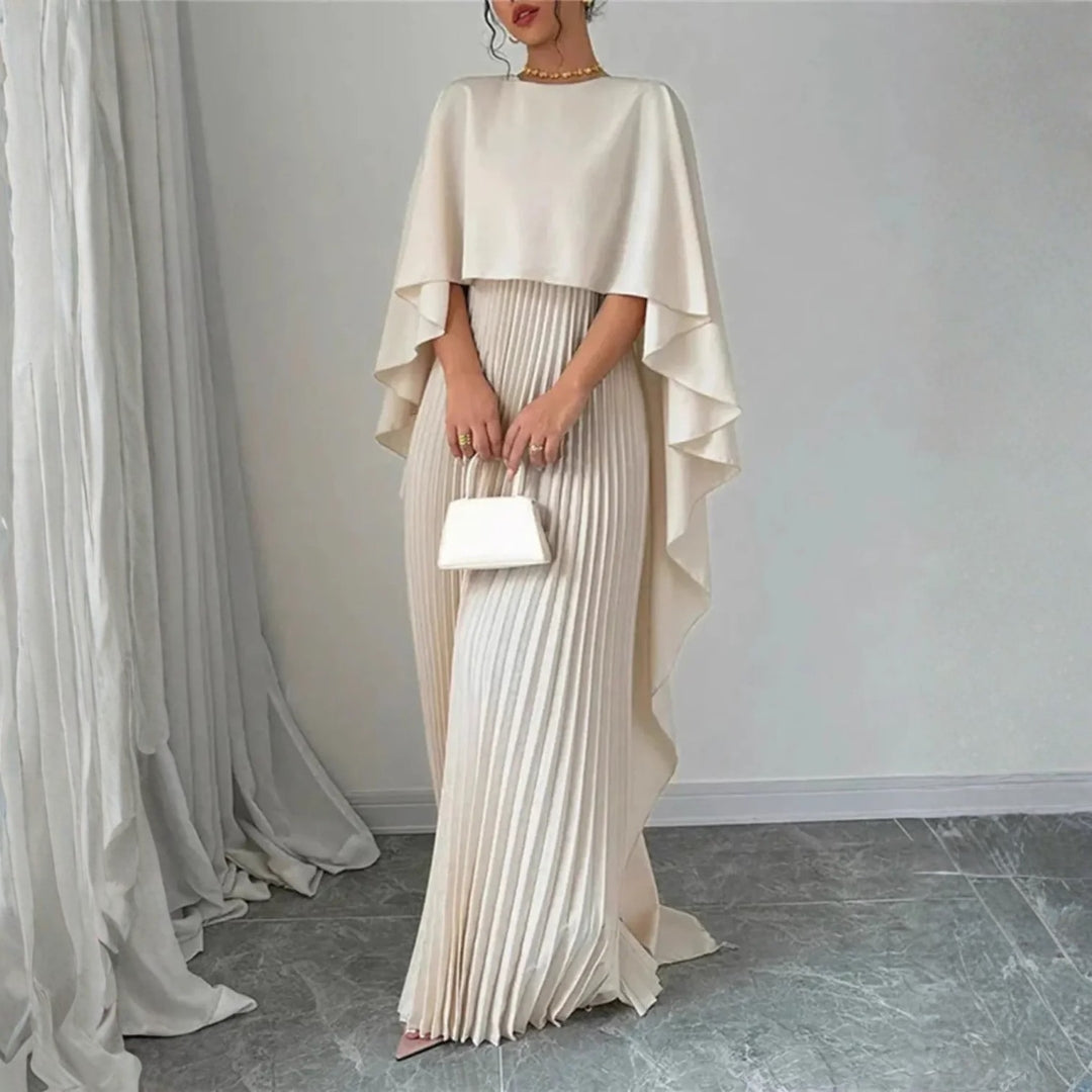 Denisa | Women's Cape Overlay Pleated Maxi Dress