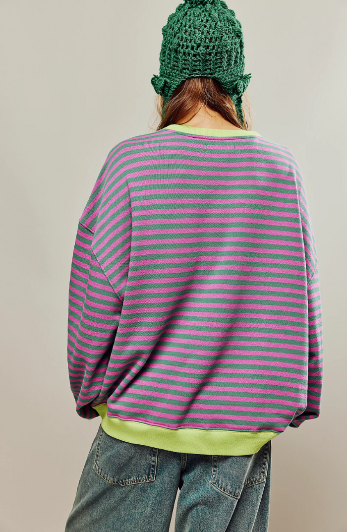 Pippa | Oversized Stripe Contrast-Trim Batwing Knit Sweater