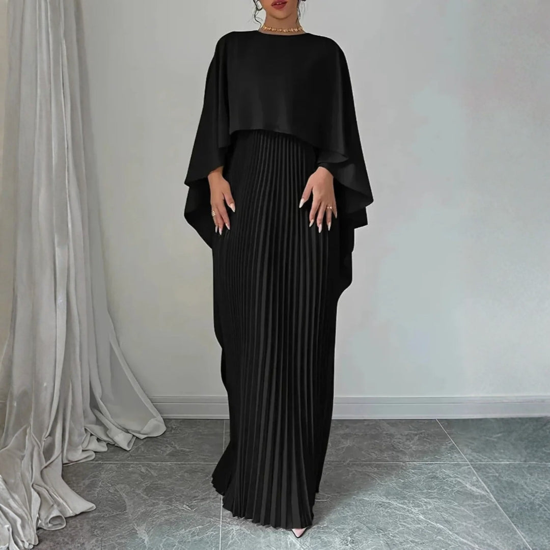 Denisa | Women's Cape Overlay Pleated Maxi Dress