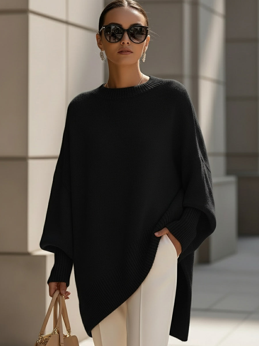 Saga | Oversized Asymmetric Poncho-Sleeve Knit Sweater