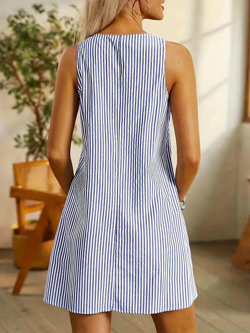 Pippa | Striped Button-Strap Pocket Mini Dress