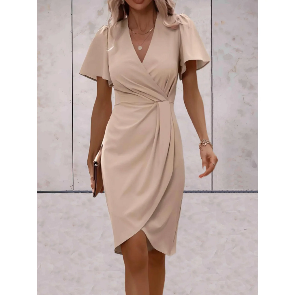 Sofie | Flutter-Sleeve Wrap Cocktail Midi Dress