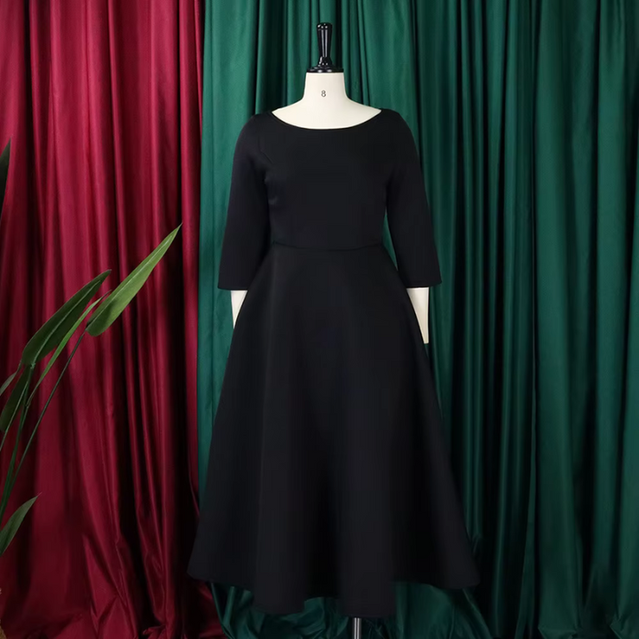 Grace | Scoop Neck Three-Quarter Sleeve Embellished Waist Midi Dress